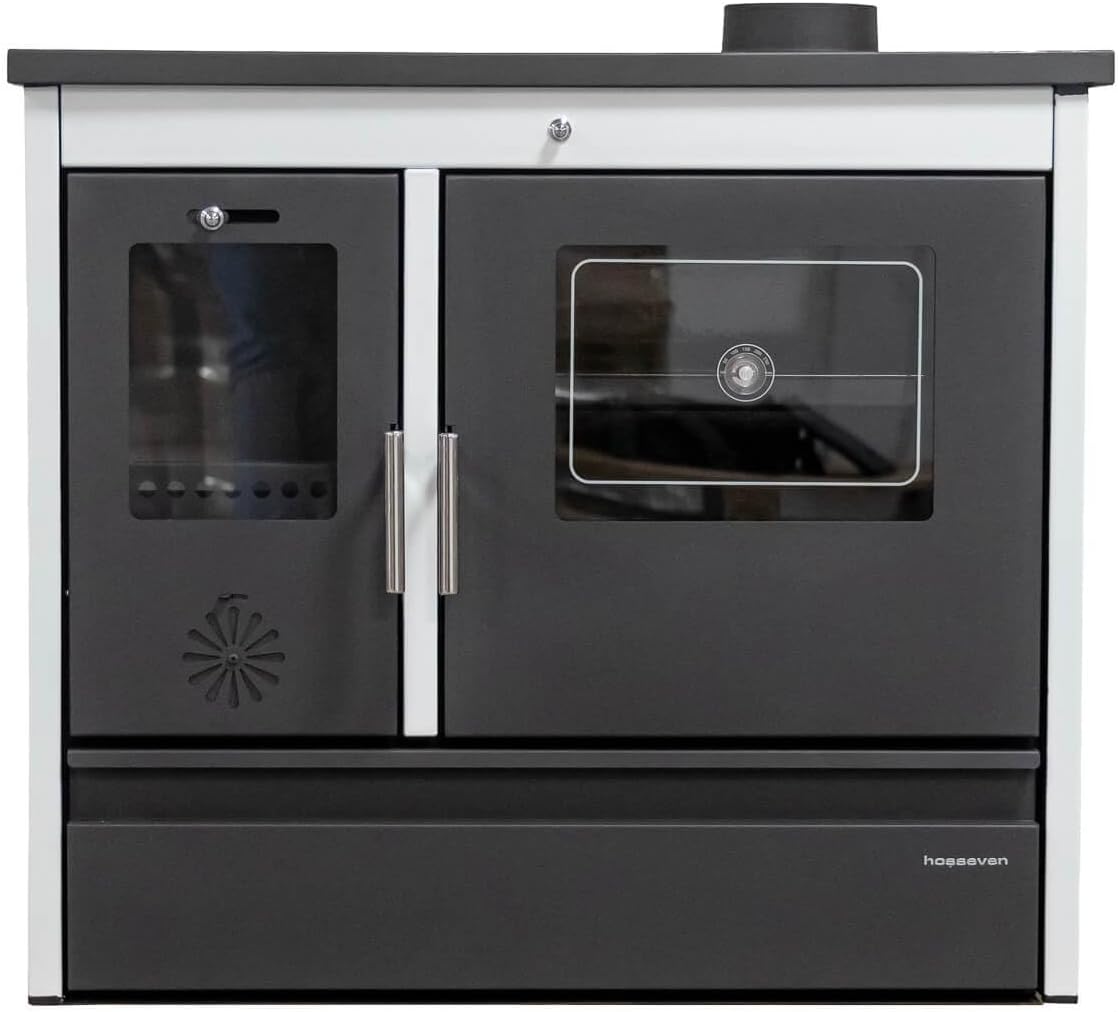 Kaminofen mit Backfach und Herdplatte 4050 Lotus Classic Weiß Holzofen 11 kW Holz Ofen Mehrfachbelegung Kamin Heizofen Küchenherd