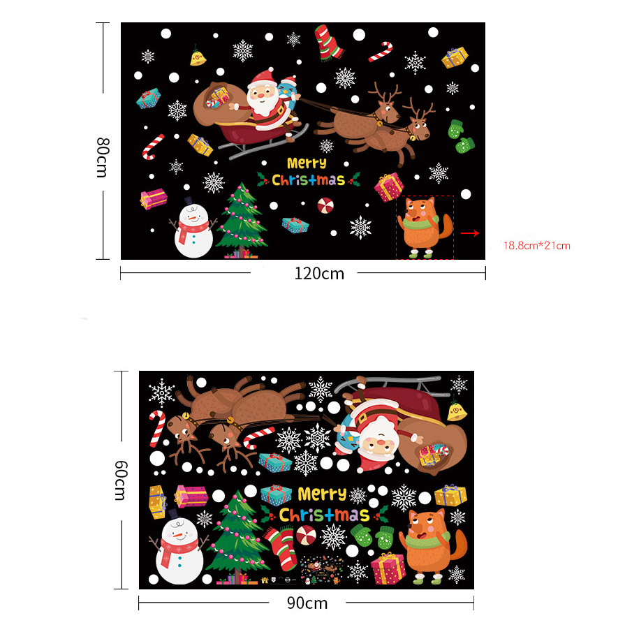 Weihnachts Fenster Folien Aufkleber Christmas Home Deko Fenster Sticker - Merry Christmas Schlitten
