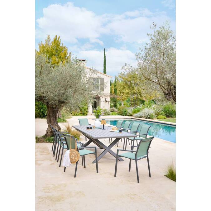 Fauteuil de salon de jardin empilable ESSENTIA Vert olive / Graphite