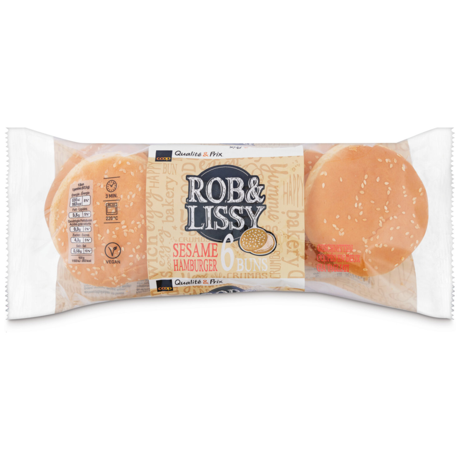 Rob & Lissy Hamburger-Buns mit Sesam 6 Stück