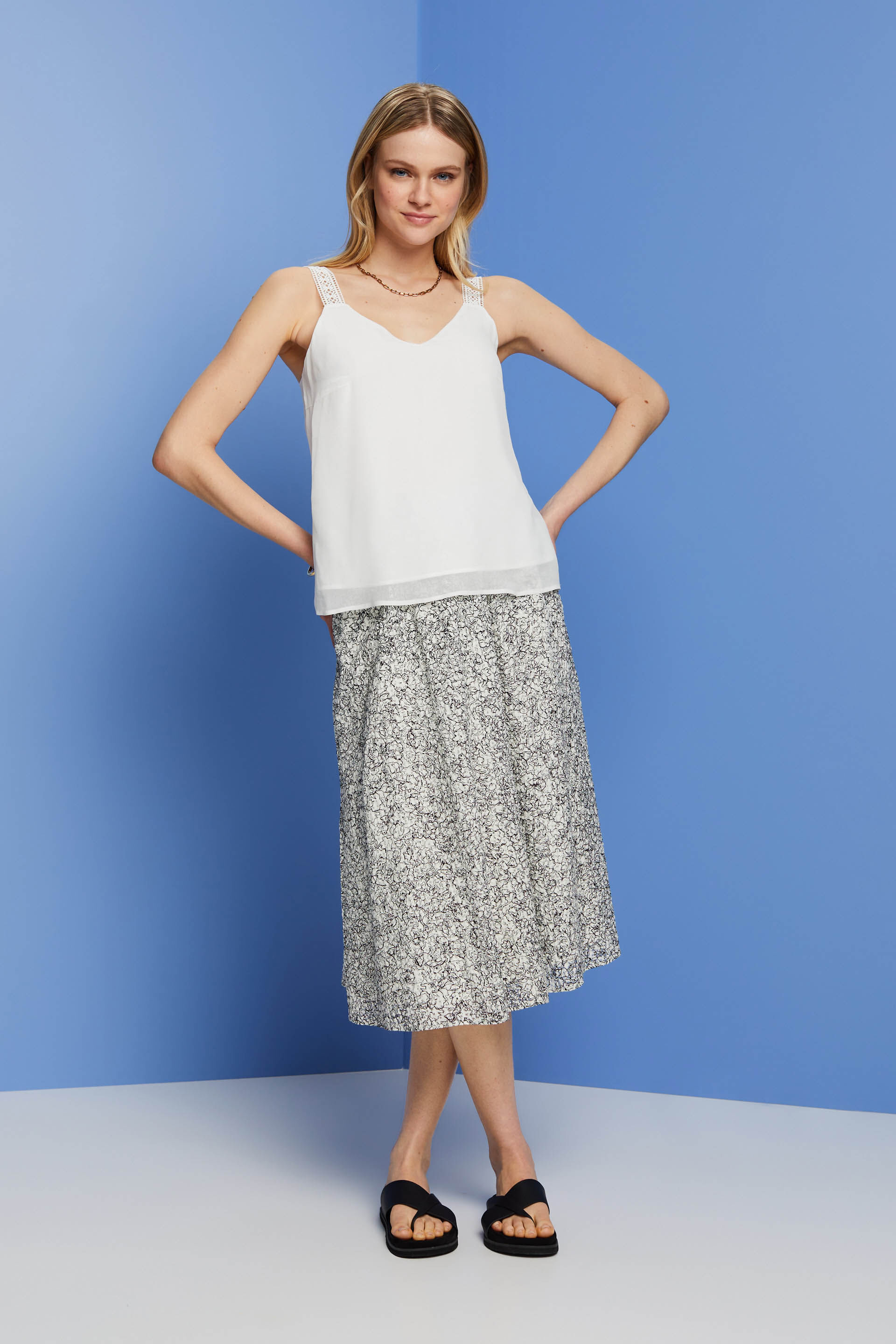 Top de lingerie em viscose com renda - Branco