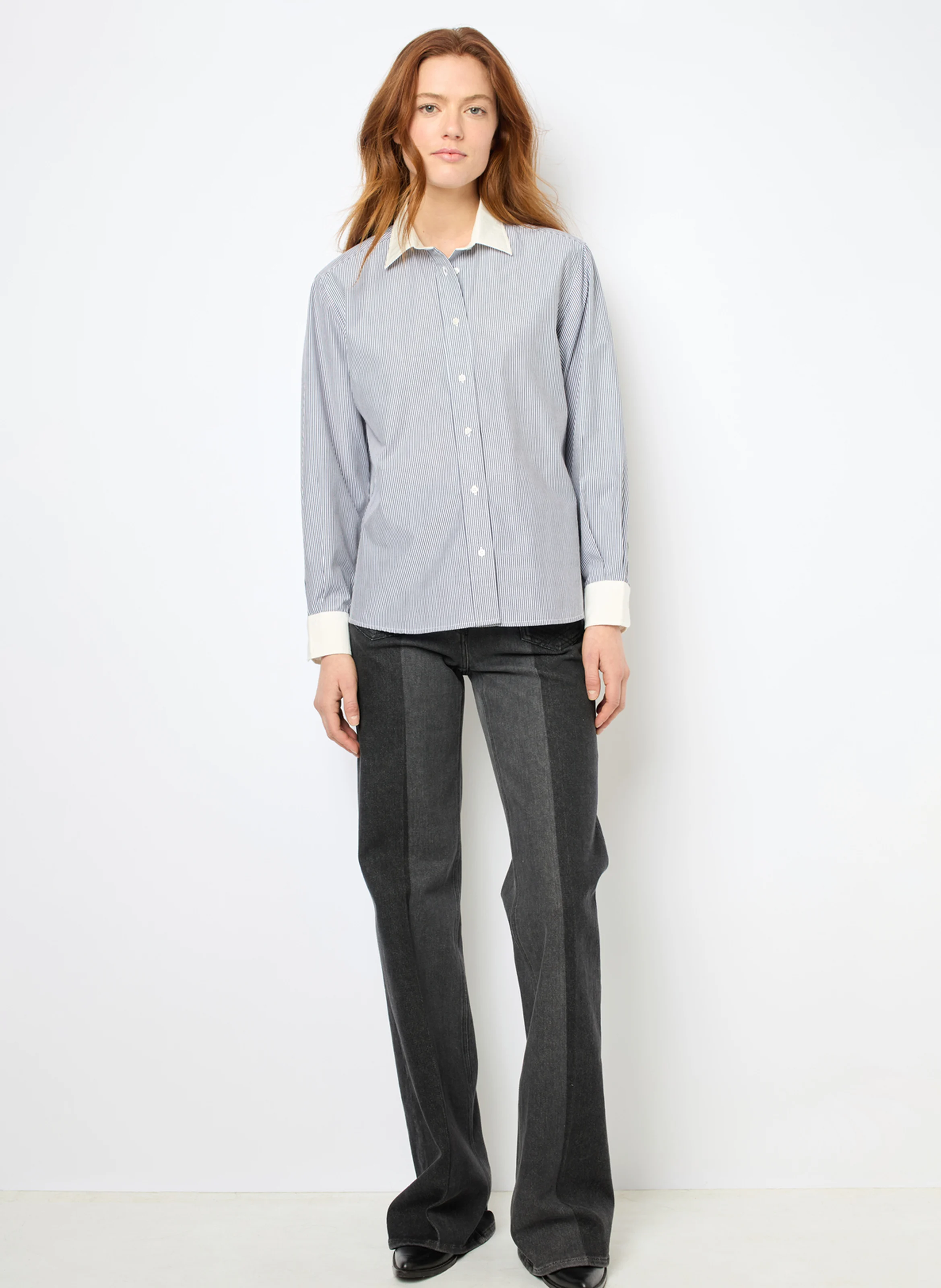 CLYDE - Chemise col classique rayée en coton | Gris