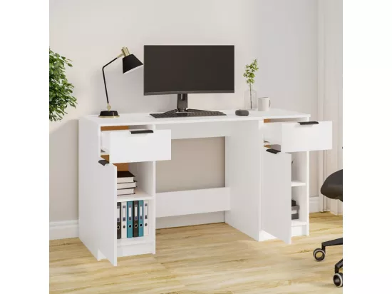 Bureau avec armoire latérale Blanc Bois d'ingénierie