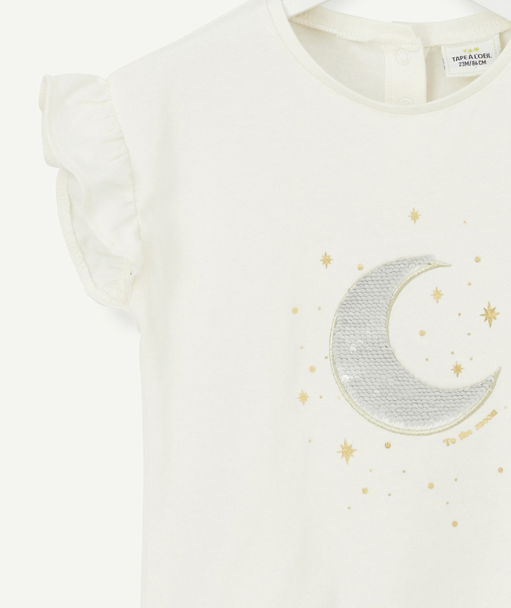 T-SHIRT ÉCRU BÉBÉ FILLE EN COTON BIOLOGIQUE AVEC LUNE À SEQUINS