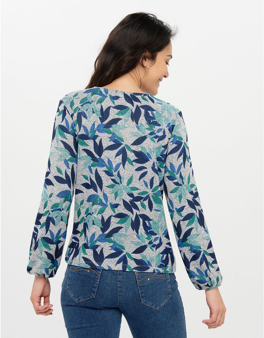 T-shirt gris à feuillages