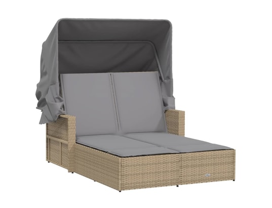 VIDAXL - Bain de soleil Chaise longue double et auvent et coussins mélange beige rot...