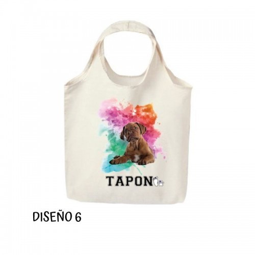 Sacola de tecido personalizável com bolinhas coloridas, branca