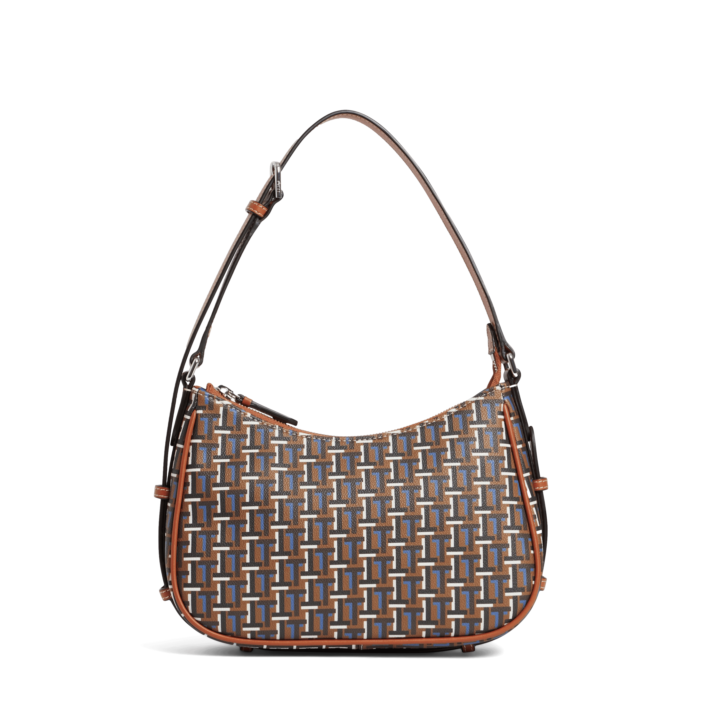 CAMILLE - Sac baguette bi-matière en cuir et toile | Marron