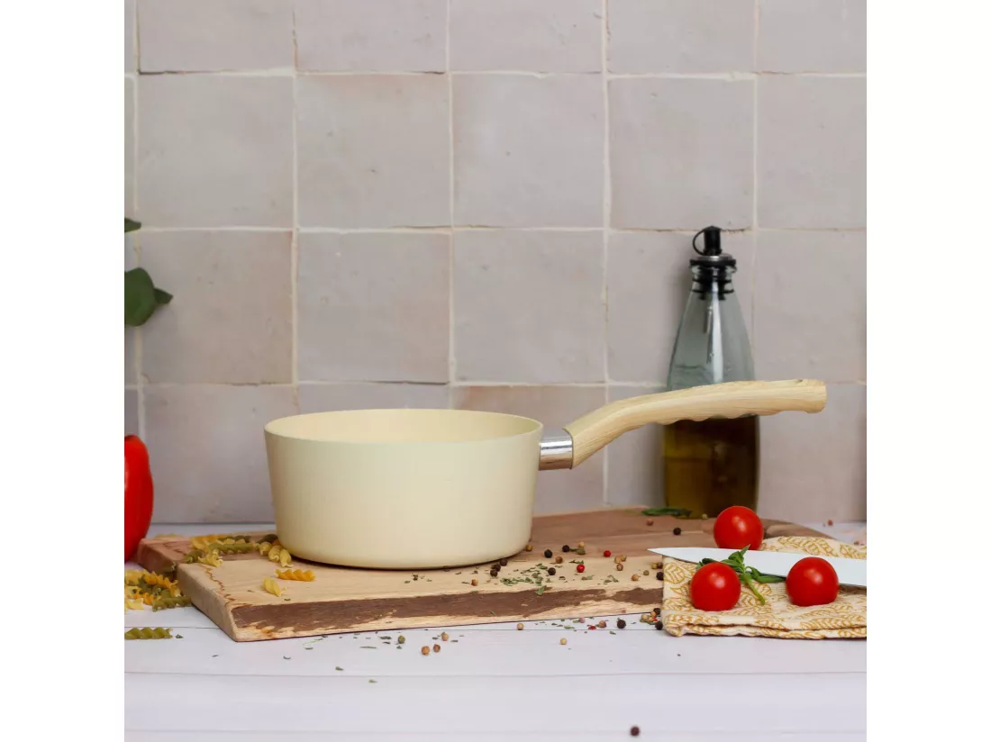 Menastyl - Casserole 16cm Colorama Creme - En Aluminium - Revetement Antiadhesif En Ceramique