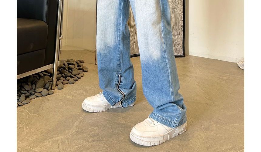 Freehop - Hoge taille gewassen ritszoom losse jeans