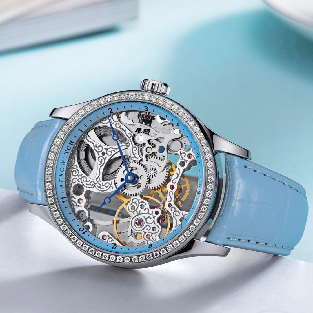 Aerowatch Renaissance Skeleton Lady Diamonds Blau