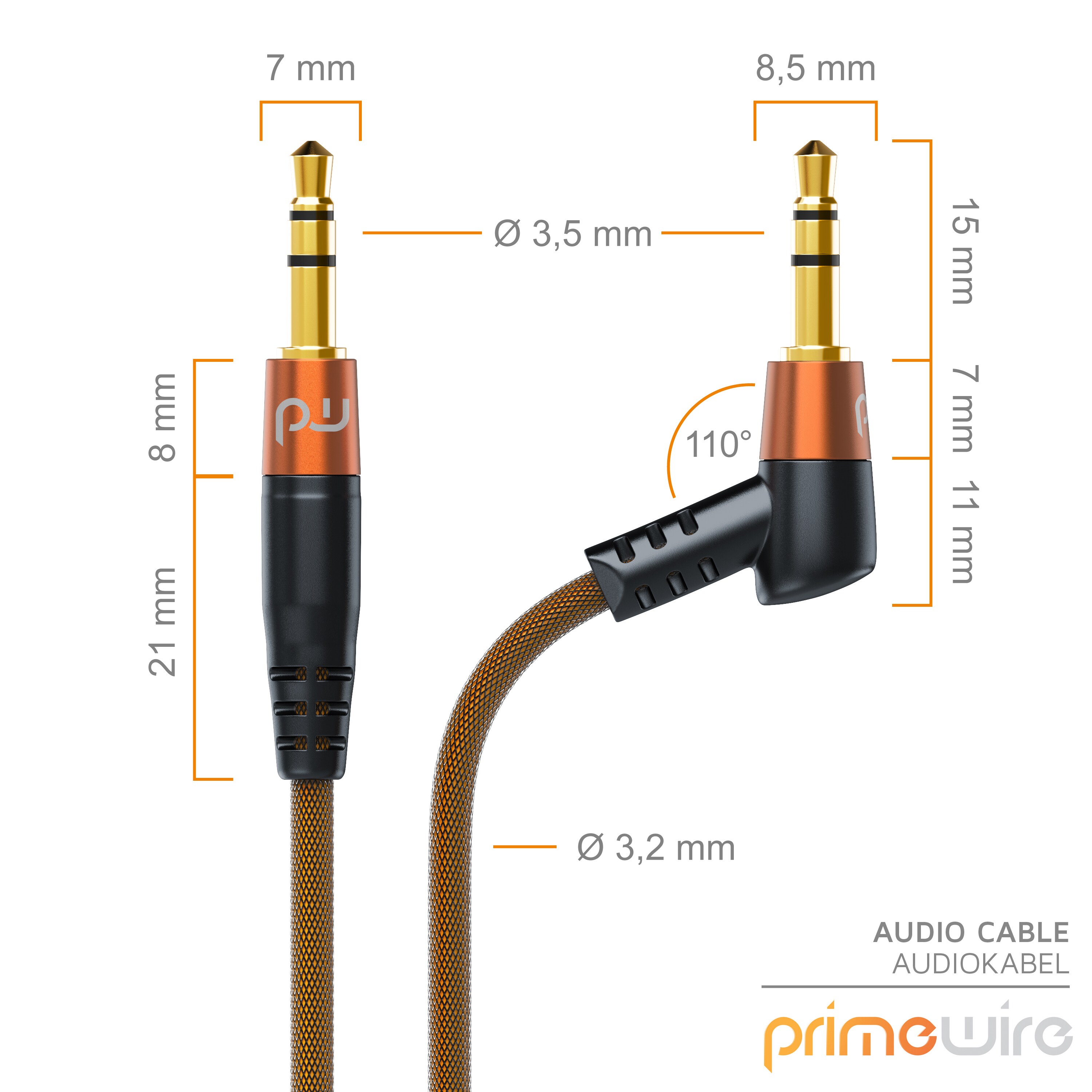 Primewire AUX Audio-Kabel, 3,5-mm-Klinke, gewinkeltes HiFi Stereo Klinkenkabel / Verbindungskabel - 2m