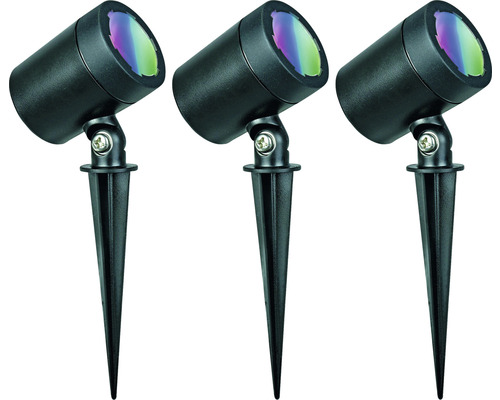 tint LED tuinspots set van 3 3x13W 3x540 lm 1800- 6500 K + RGB 195x65x51 mm zwart 3 stuks - compatibel met SMART HOME van hornbach