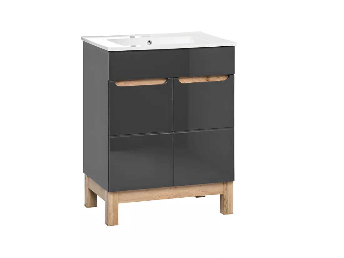 Meuble sous lavabo de salle de bain avec pieds - Graphite brillant - L60-H84-P45,5 - JAVA