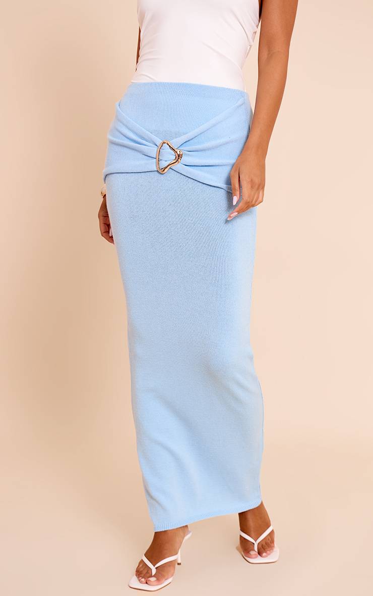 Bleu Jupe Longue Crème Avec Détail Drapé