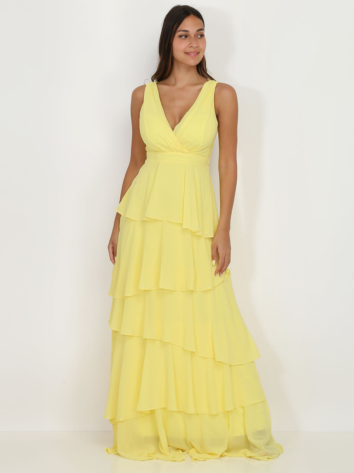 Robe longue à volants- Jaune