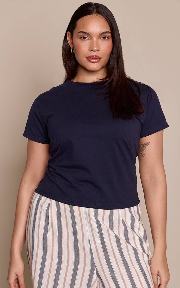 Bleu Marine T-shirt Grande Taille En Coton Premium À Manches Courtes