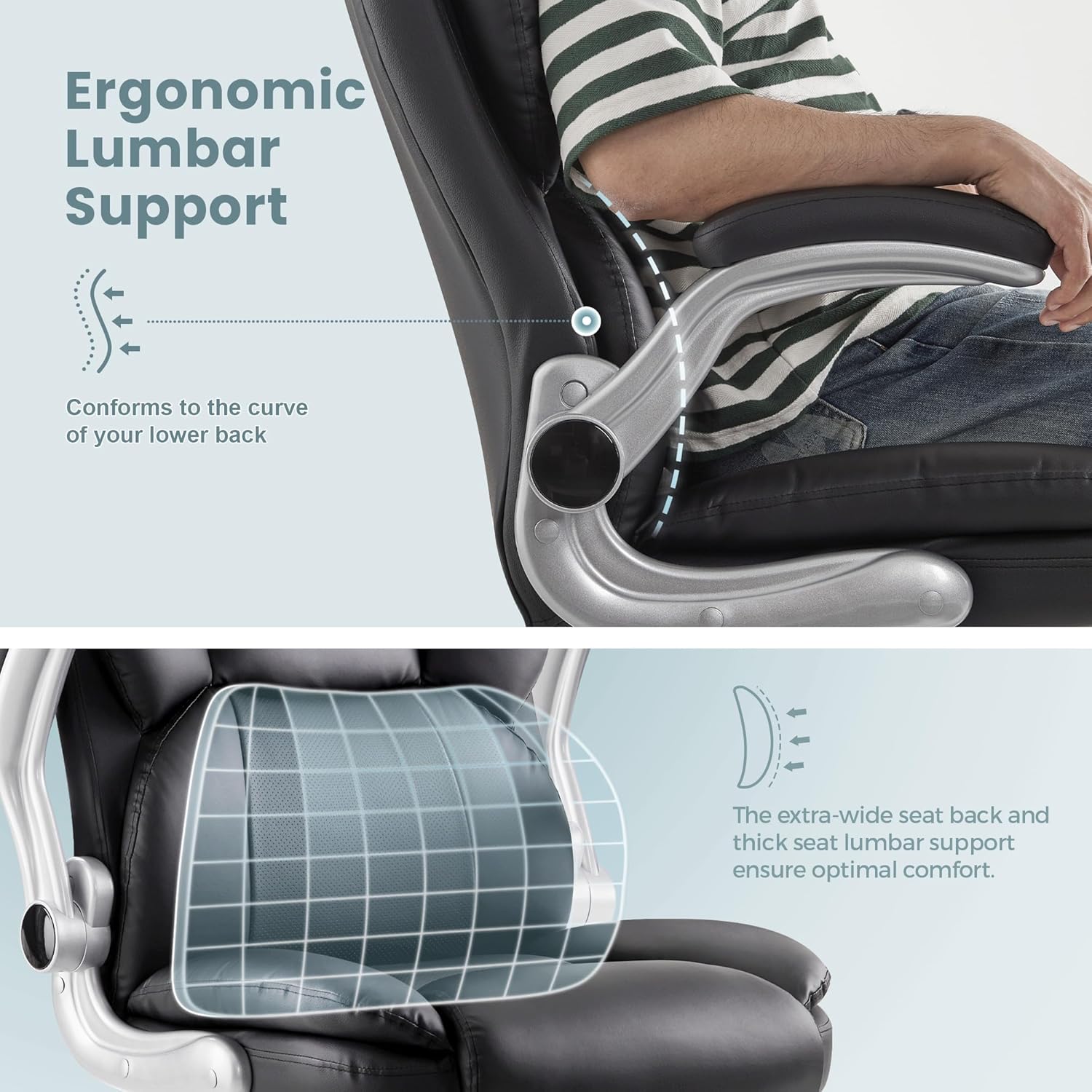 IWMH Bürostuhl Ergonomischer Schreibtischstuhl Chefsessel Drehstuhl mit hochklappbarer Armlehne, höhenverstellbar, Computerstuhl für Büro, Wohnungen, 180KG belastbarkeit (Schwarz)