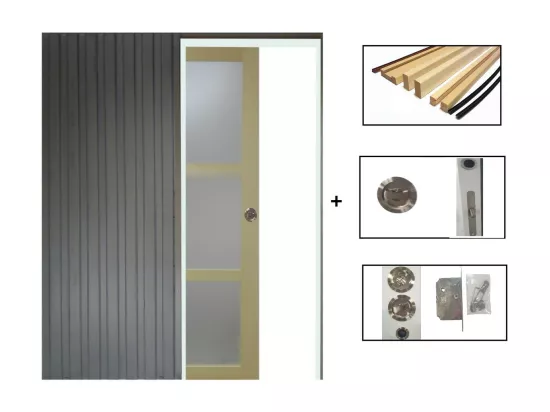 Porte Coulissante Bois Ayous Vitrée H204 X L83 + Système à Galandage Et Kit Finition Inclus Gd Menuiseries