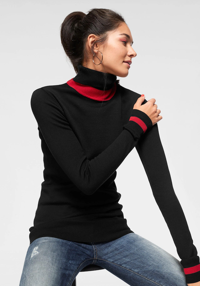 AJC Rollkragenpullover , Feinstrick mit trendy Kontraststreifen