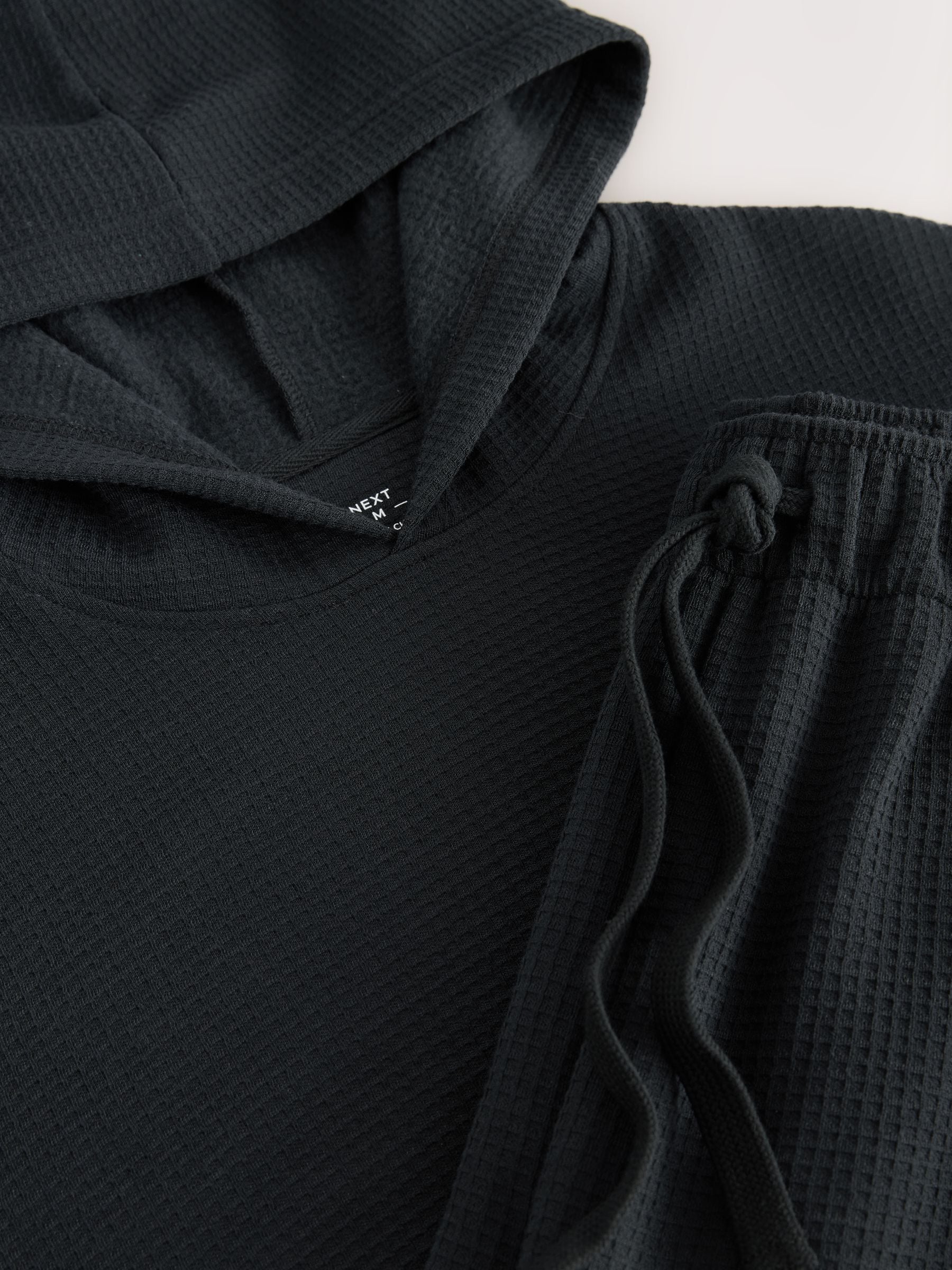 Zwart - Zachte Wafelstof Pyjama's Set met Hoodie