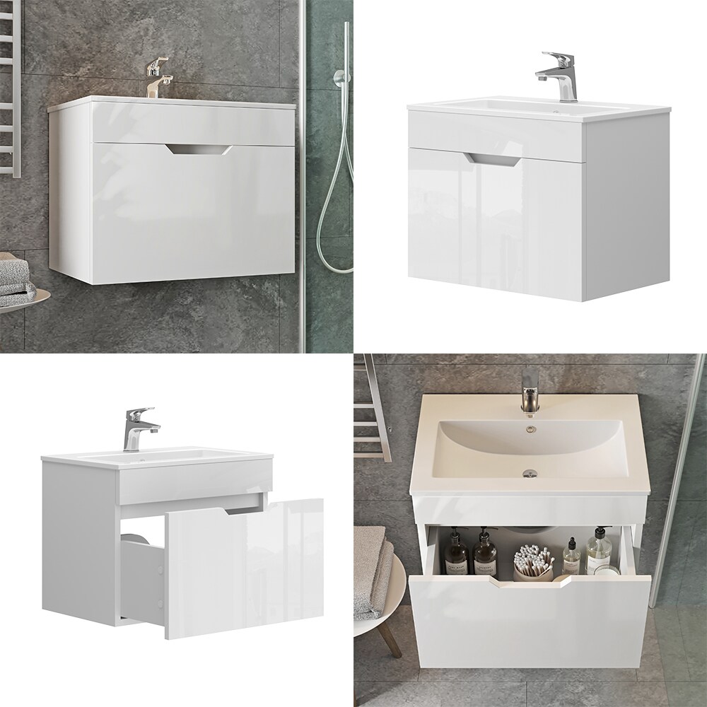 Vicco Waschbecken mit Unterschrank Stefania 60 cm breit, Waschtisch hängend Weiß