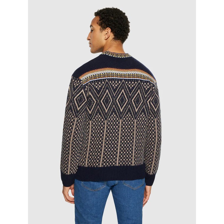 KnowledgeCotton Apparel Faroe Isle Crew Neck Lambswool Knit Blue