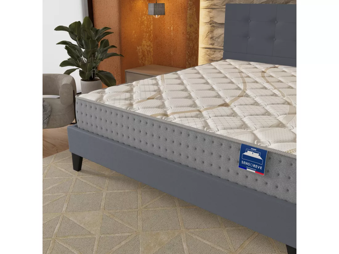 Ensemble Matelas + Lit Avec Tête De Lit 140x190 Cm, Essem 25cm D’épaisseur Mousse Haute Densité
