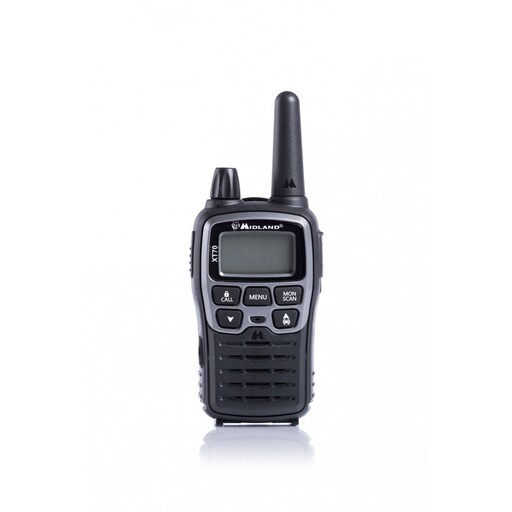 Rádio comunicador Midland XT70 com alcance de 12 km e 2 microfones.