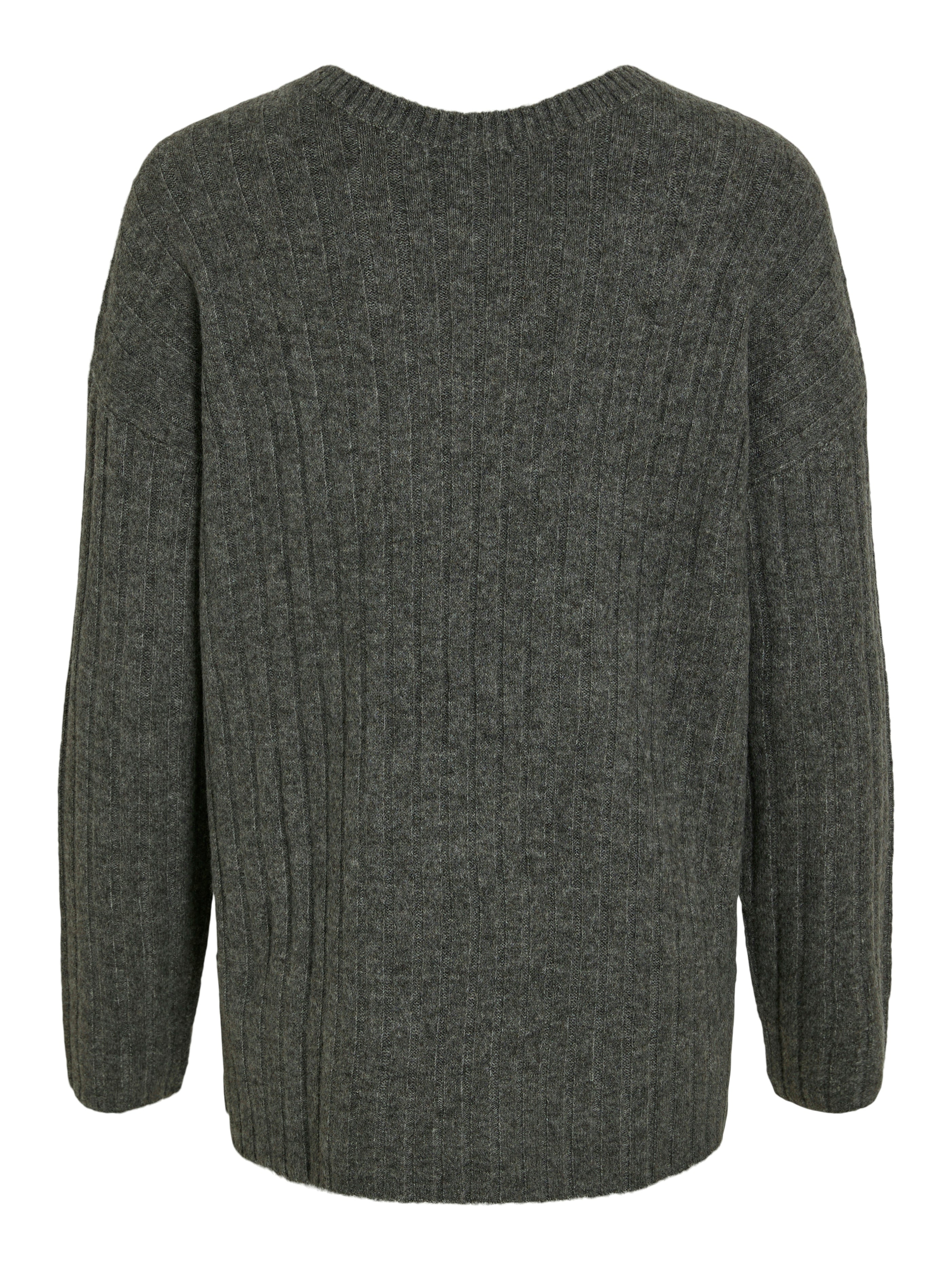 Vila  Vimiraz L/S Rev V-Neck striktrøje - Medium Grey Melange