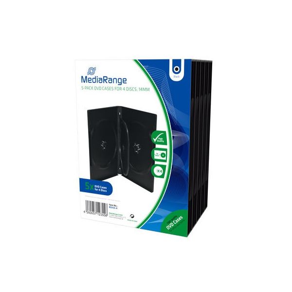 MediaRange Pack 5 Capa DVD para 4 discos, 14mm, Preta - BOX35-4