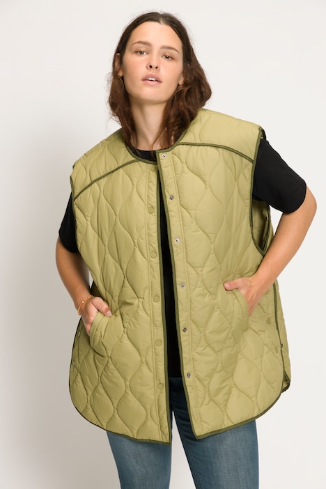 Steppweste, oversized, Rundhals, Druckknöpfe
