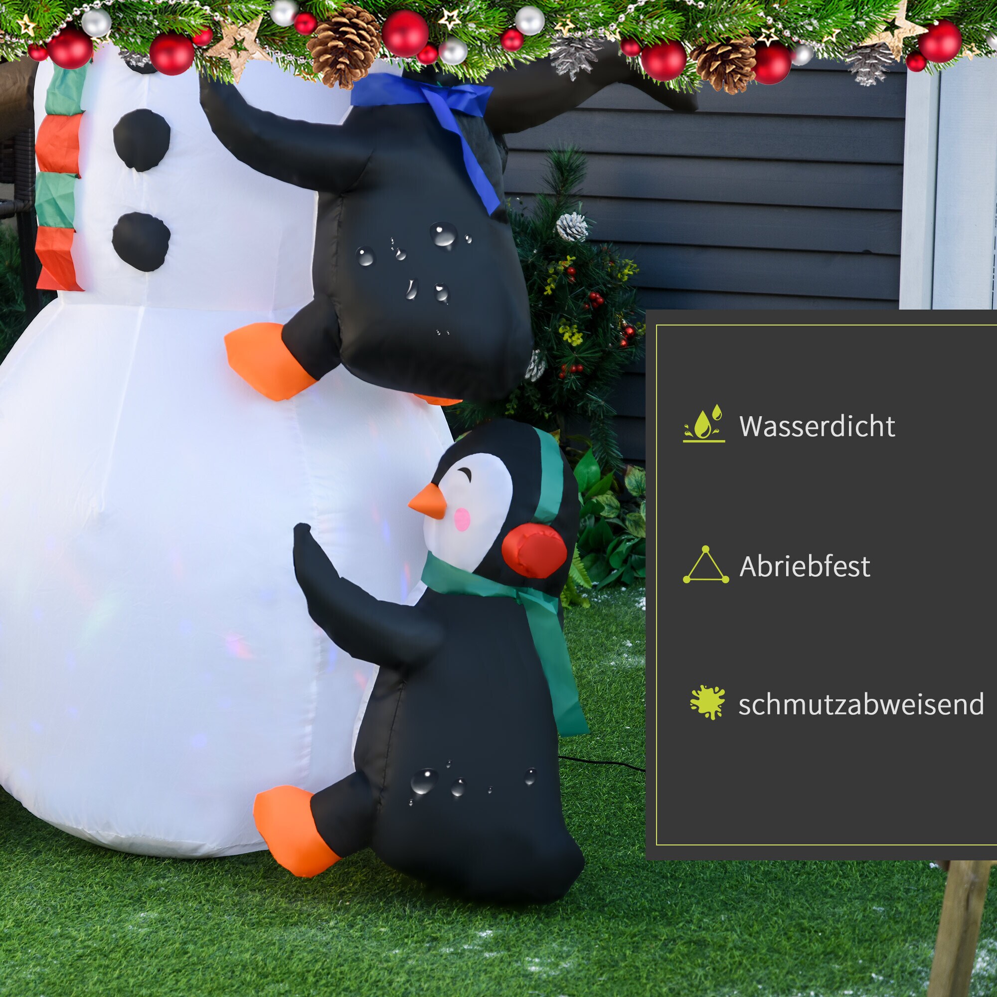 HOMCOM Aufblasbarer LED Schneemann mit 3 Pinguinen bunt 140 x 70 x 180 cm (BxTxH)