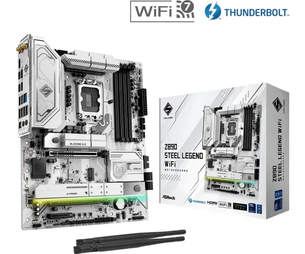 ASRock Z890 STEEL LEGENd WiFi - Bundkort - ATX - LGA1851 sokkel - Z890 Chipset - USB4, USB-C 3.2 Gen 2x2, USB 3.2 Gen 2, USB 3.2 Gen 1 - 2.5 Gigabit LAN, Wi-Fi 7, Bluetooth - onboard grafik (CPU påkrævet) - HD Audio (8-kanaler)