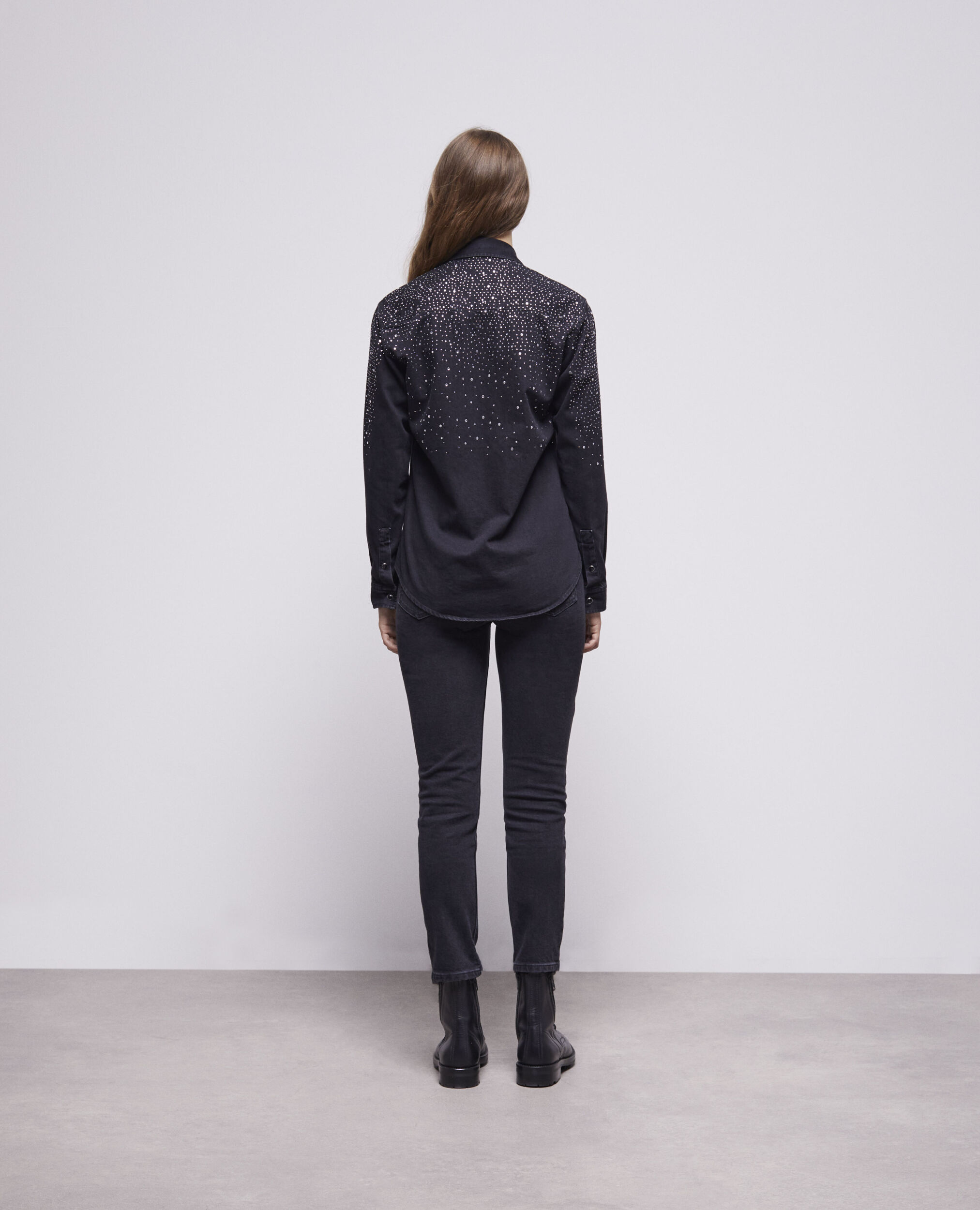 Chemise détails strass noire