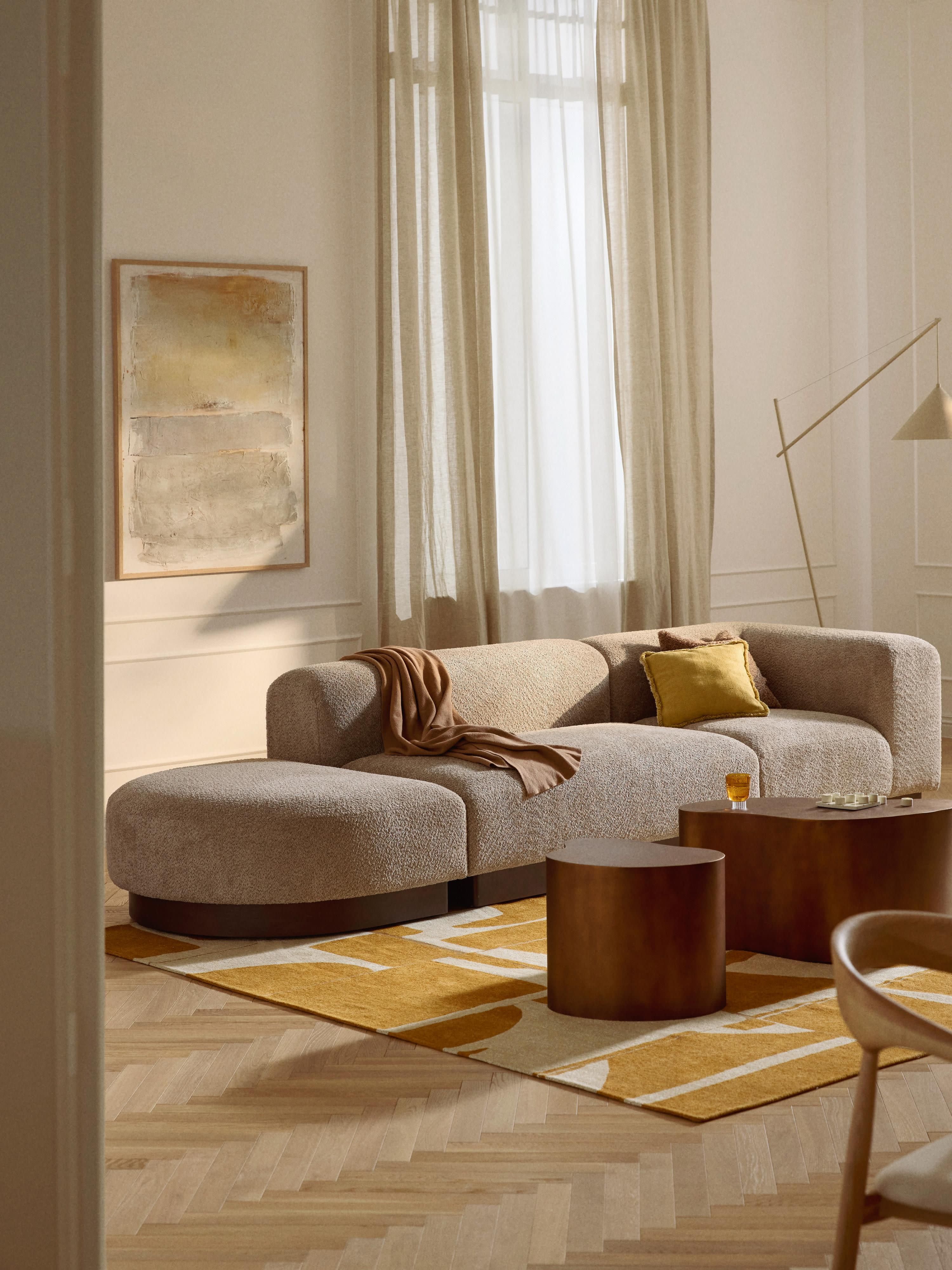 Modulaire chaise longue Natalie van teddy-bouclé met poef (links/rechts)