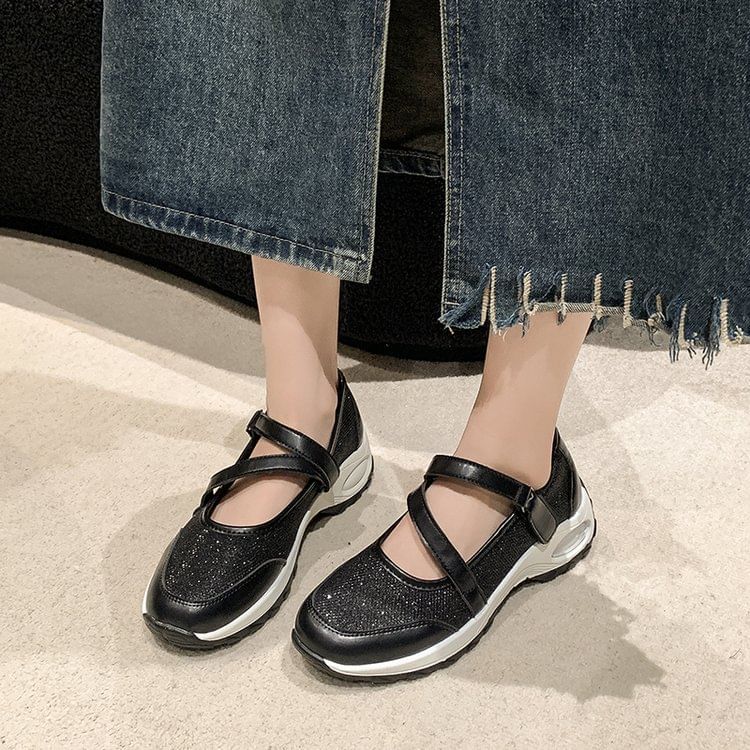 Anran - Platform Glitter Mary Jane Sneakers