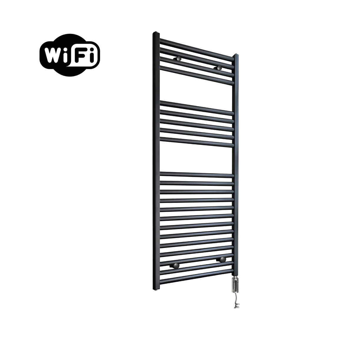 Sanicare elektrische design radiator 45x112cm zwart met WiFi en thermostaat rechts chroom