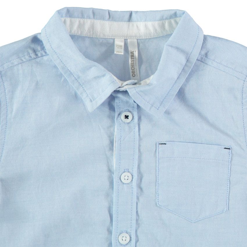 Chemise manches longues unie à poche - Bleu