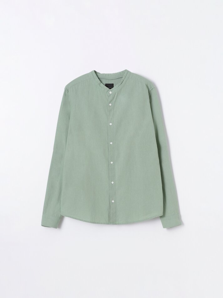 Camisa de algodão e linho - Verde Médio