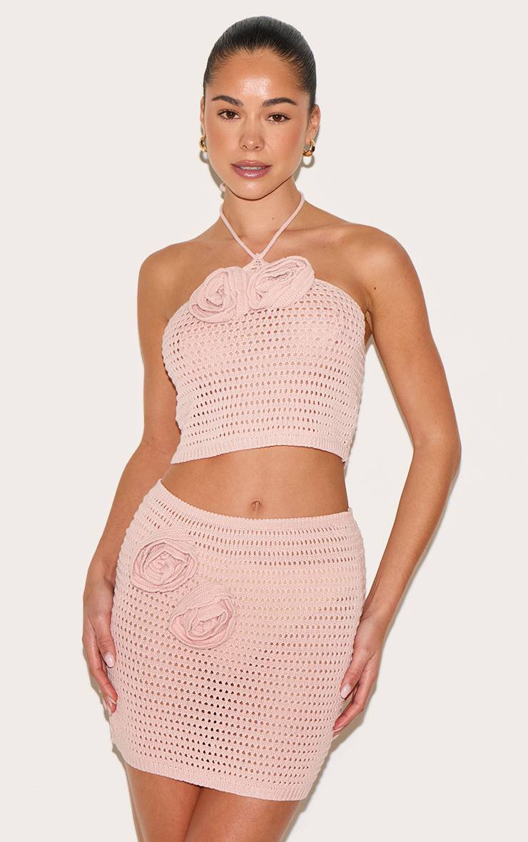 Rose Poudré Haut À Col Noué Avec Applique Florale