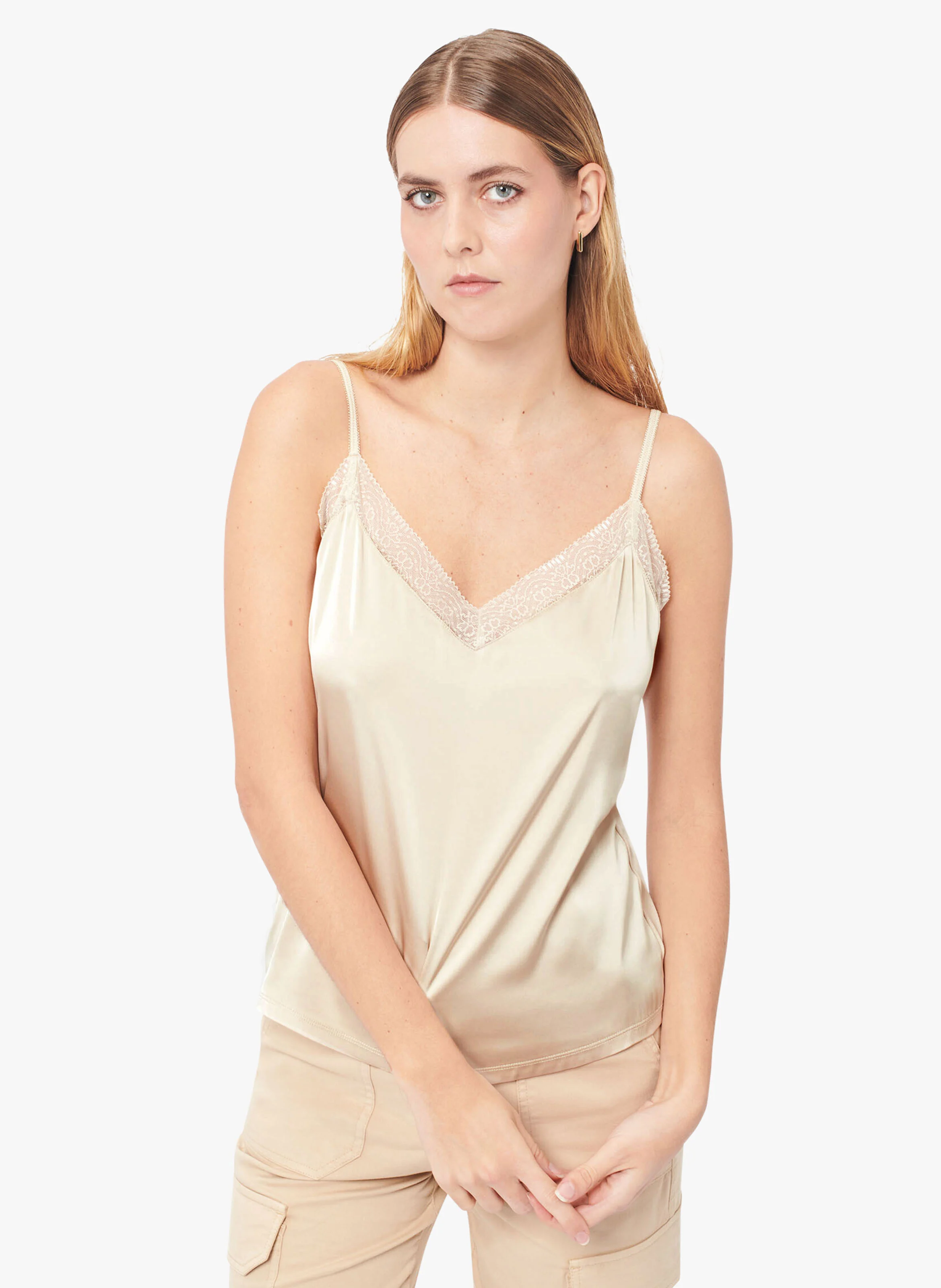 CLEA - caraco droit col V à dentelle | Beige