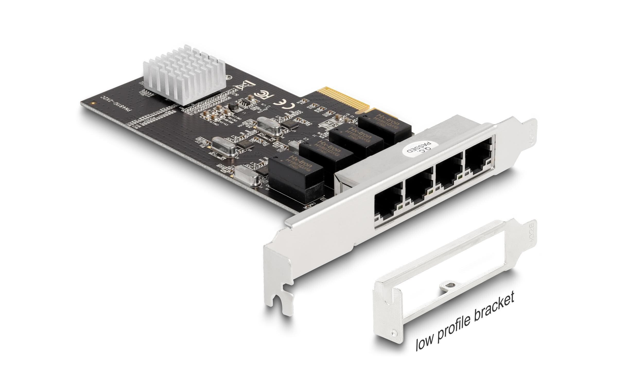 Netzwerkkarte 4x RJ45 1Gbps, PCI-Express x4<br>Delock PCI Express x4 Karte 4 x RJ45 Gigabit LAN RTL8111