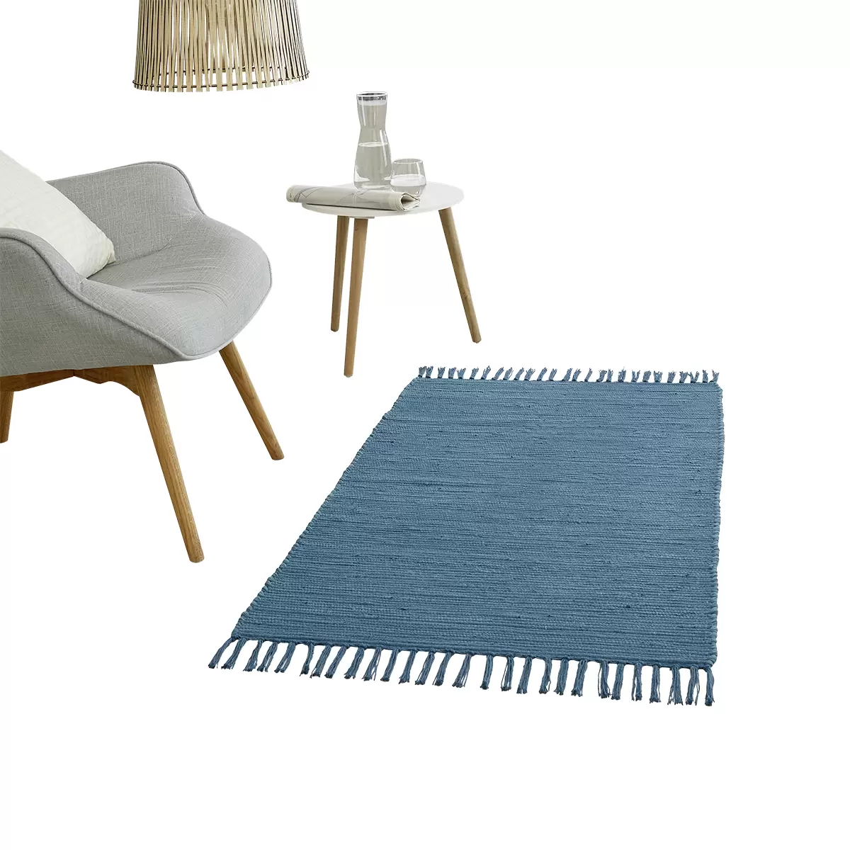 Handwebteppich Annika Blau
