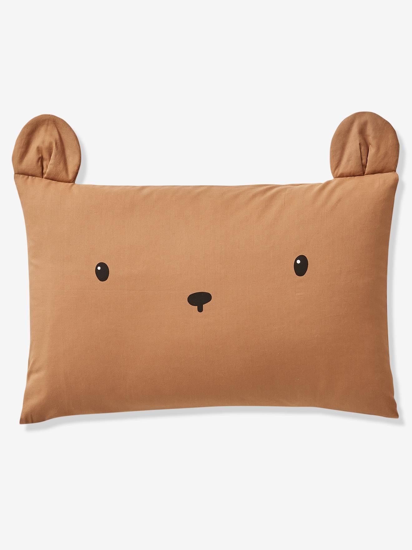 Fronha para bebê, Urso da Floresta Verde, marrom médio, lisa com estampas.