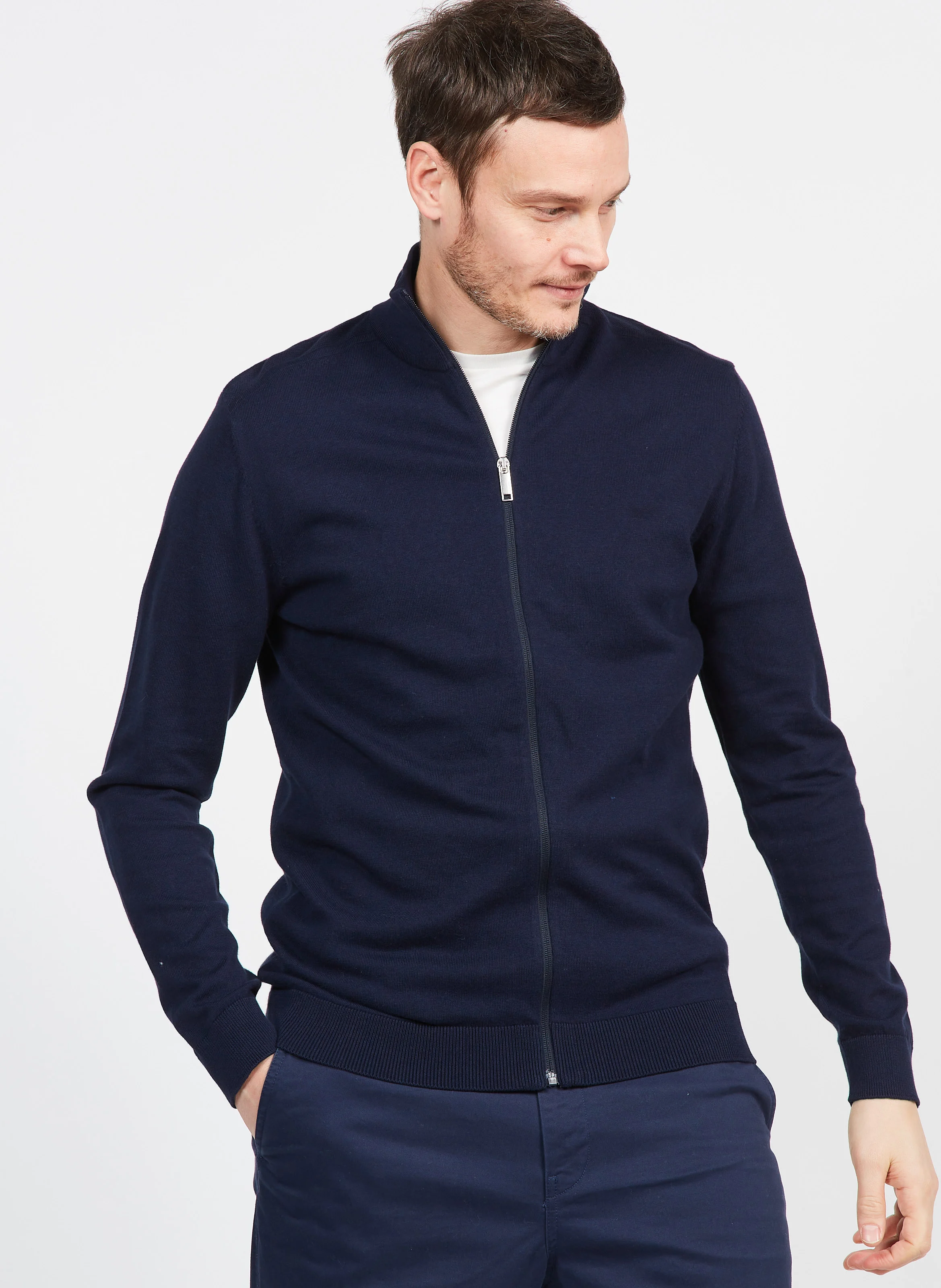 Gilet col montant en coton| Bleu