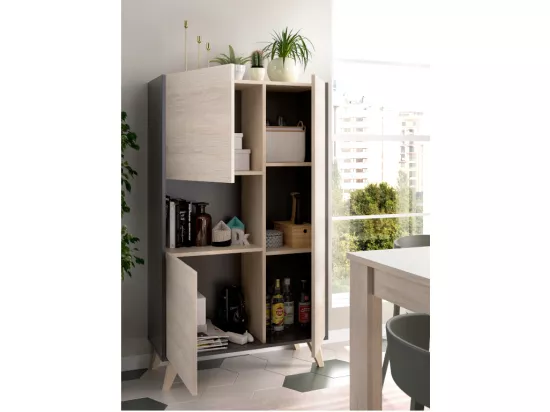 Buffet haut KOLYMA - 3 portes & 1 niche - Coloris : Chêne & Anthracite