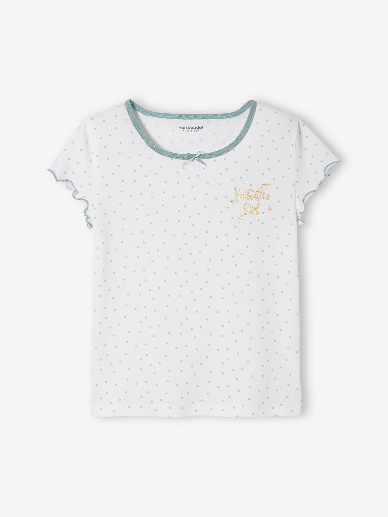 Conjunto de 2 camisetas de manga curta com babados, estampa branca clara para meninas.