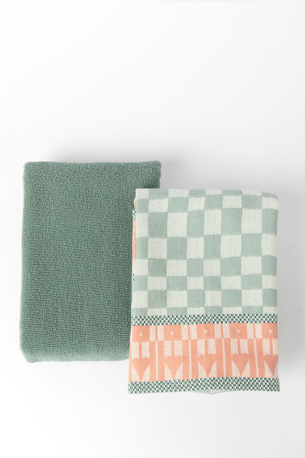 Groenblauwe handdoek en theedoek terry
