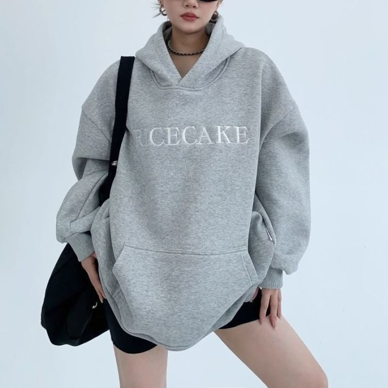 Cafamo - Fleecegevoerde hoodie met bloemenborduursel